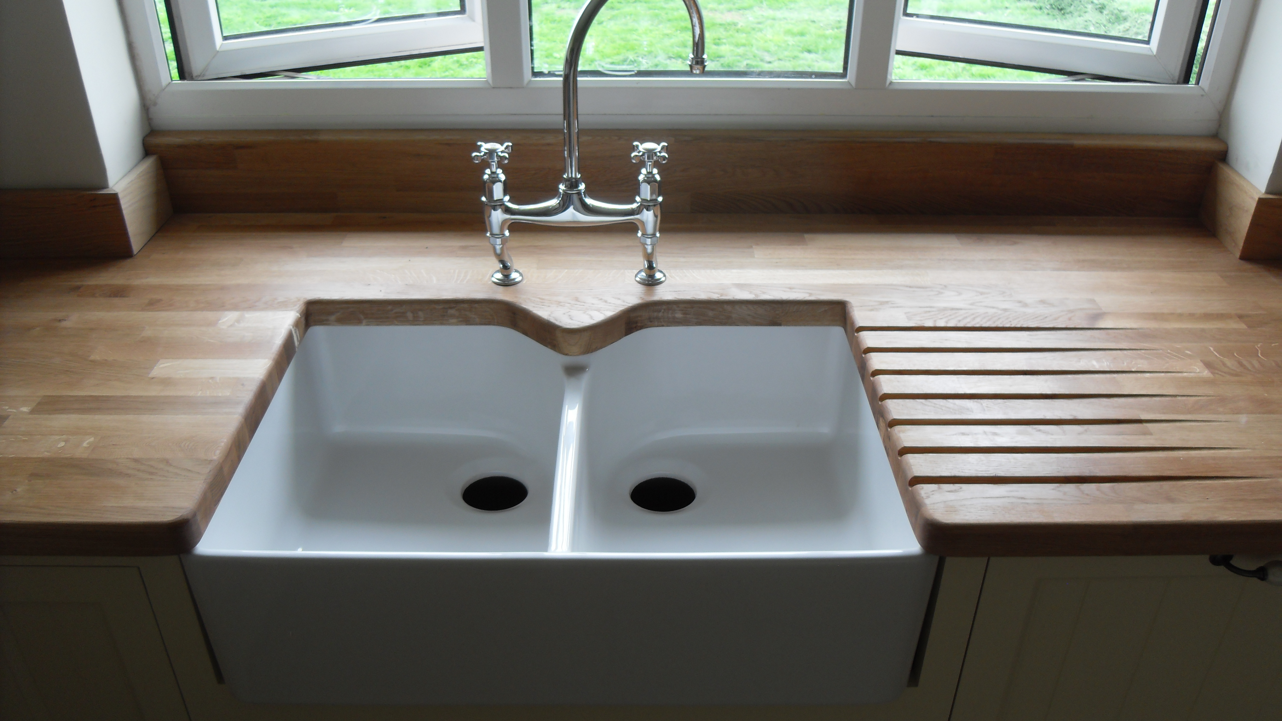 Belfast sink and oak worktop